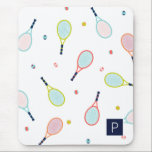 Tennis Pattern Sports Themed Personalised Monogram Mouse Mat<br><div class="desc">This fun,  vibrant mouse pad featuring a tennis racquet and ball pattern in blues,  greens,  corals and pinks is perfect for the tennis player,  coach or fan in your life.</div>