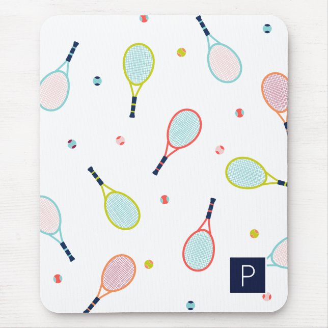 Tennis Pattern Sports Themed Personalised Monogram Mouse Mat (Front)