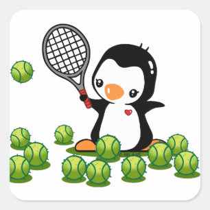 Tennis Penguin Square Sticker