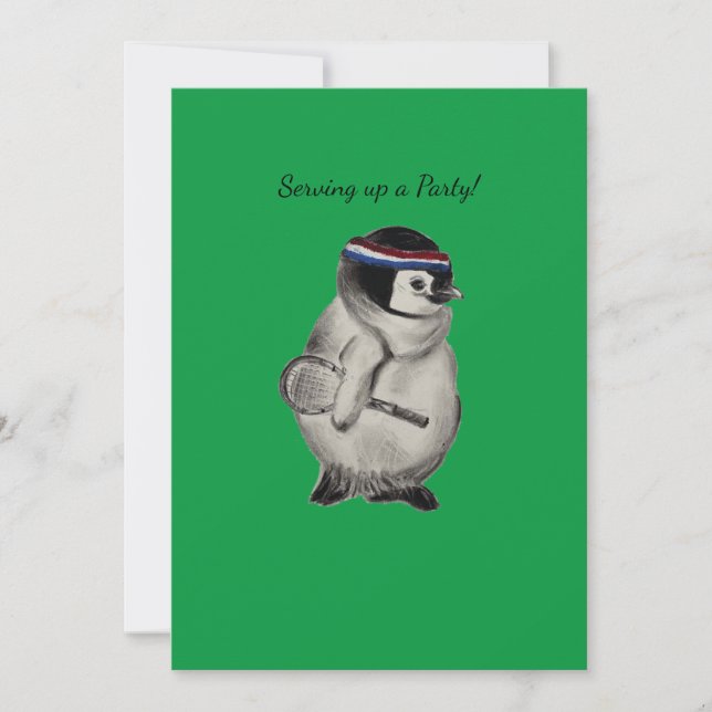 Tennis Penguin with Racket Party Invitation (Front)