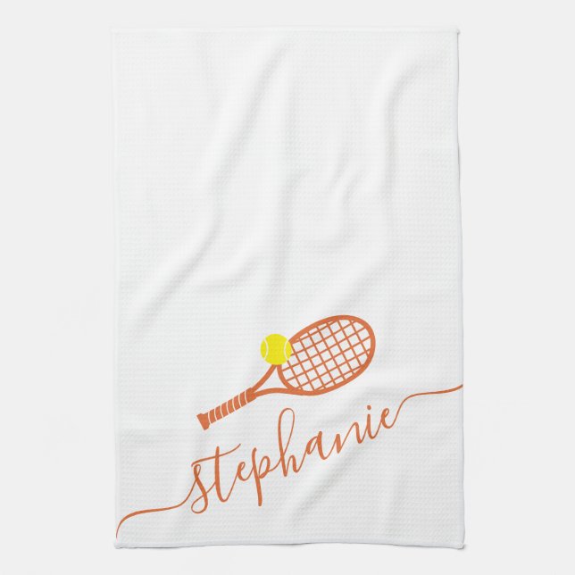 Tennis Personalised Clay Court Script Name Tea Towel (Vertical)