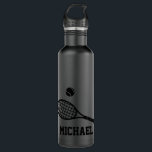 Tennis Personalised Name Black 710 Ml Water Bottle<br><div class="desc">Personalised all black-on-black blackout style custom tennis water bottle with a simple tennis racket graphic and custom name or text in a retro sports monogram font. Great gift for men, women, or youth tennis player with a sleek and subtle classic sporty look and modern and minimal design on a useful...</div>