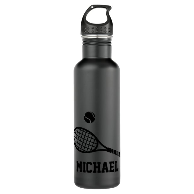 Tennis Personalised Name Black 710 Ml Water Bottle (Front)