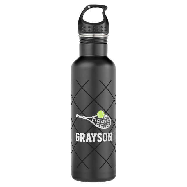 Tennis Personalised Name Modern Black 710 Ml Water Bottle (Front)