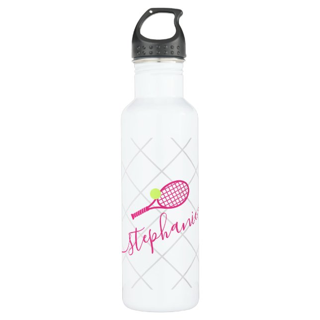 Tennis Personalised Name Pink 710 Ml Water Bottle (Front)