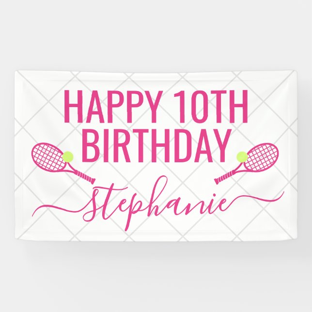 Tennis Personalised Name Pink Birthday Party Banner (Horizontal)