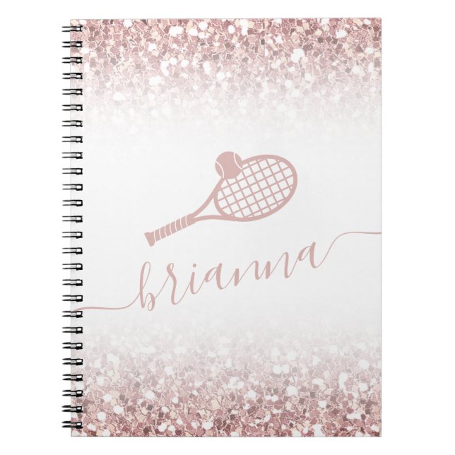 Tennis Personalised Pink Girly Glitter Notebook (Front)