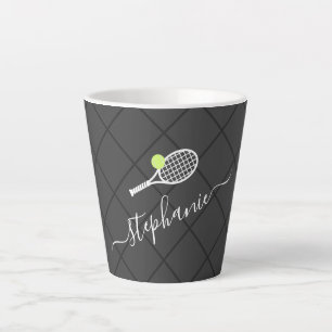 Tennis Personalised Script Name Monogram Latte Mug