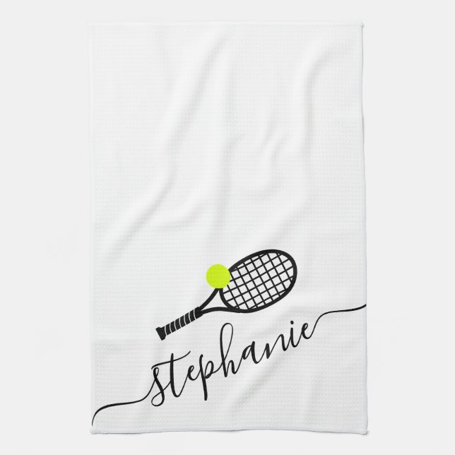 Tennis Personalised Script Name Tea Towel (Vertical)