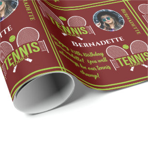 Tennis Photo Name Age Birthday Wrapping Paper