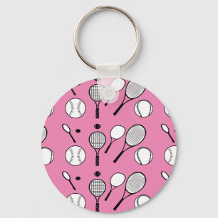 Tennis pink black white key ring