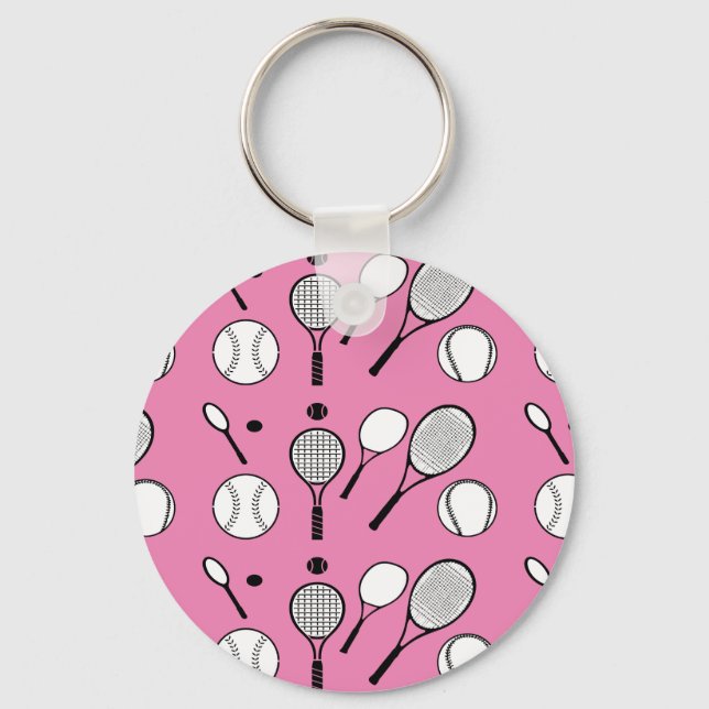Tennis pink black white key ring (Front)