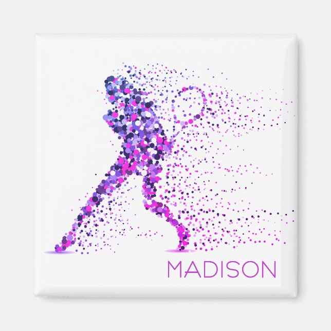 Tennis Pink Pixels Personalised Name Magnet (Front)