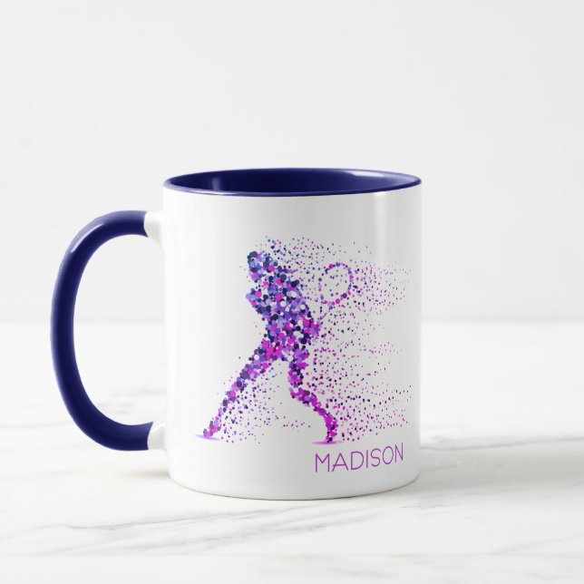 Tennis Pink Pixels Personalised Name Mug (Left)