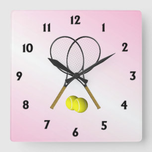 Tennis Pink Sports Square Wall Clock