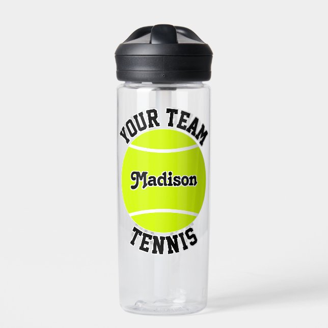 Tennis Player and Team Name Personalised Sports Water Bottle (Front)