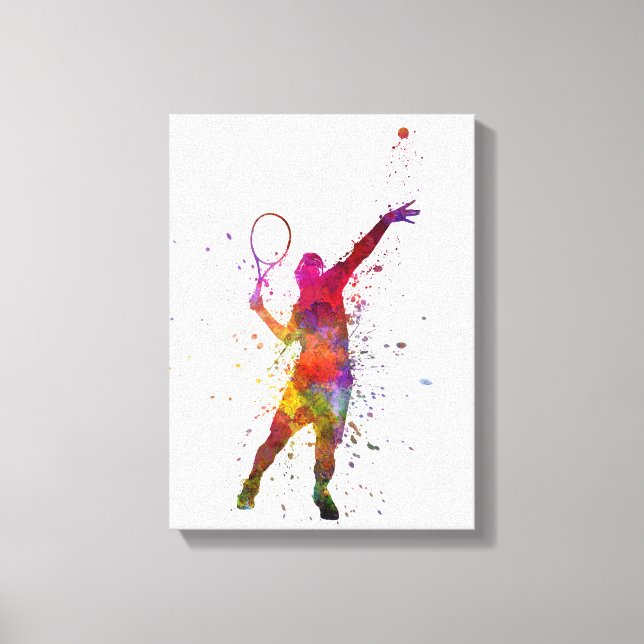 tennis player at service serving silhouette 01 canvas print (Front)