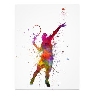 tennis player at service serving silhouette photo print