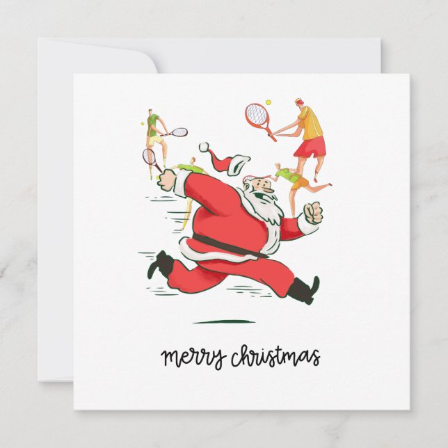 Tennis Player behind Santa Claus for Christmas   Holiday Card (Front)