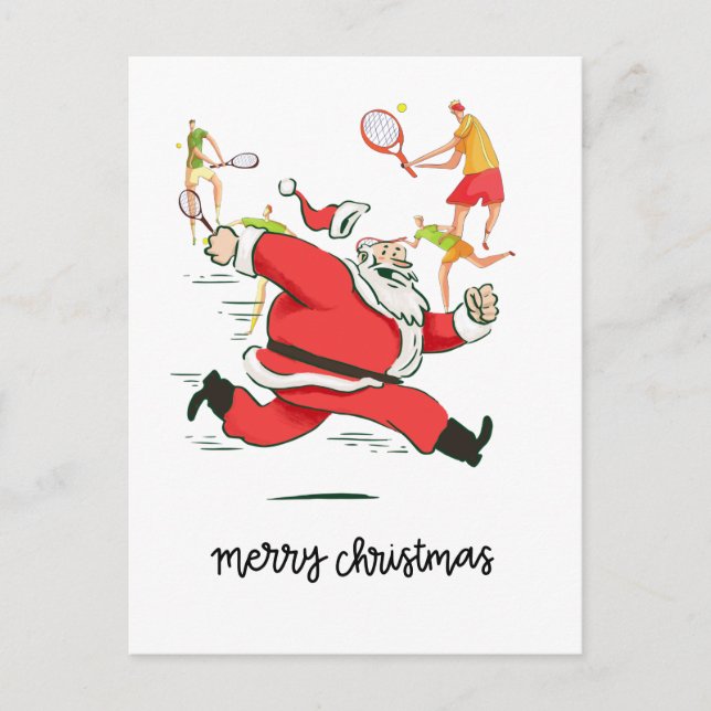 Tennis Player behind Santa Claus for Christmas  Holiday Postcard (Front)