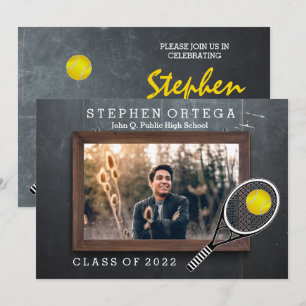 Tennis Player Chalkboard Photo Graduation Invitation