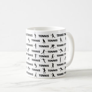 Tennis Player Coach Black Silhouettes Pattern Coffee Mug