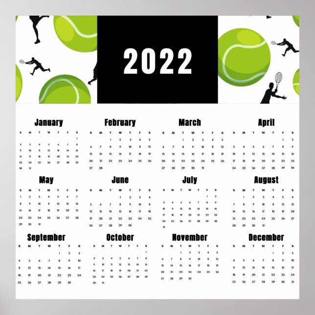 Tennis Player Coach Calendar 2022 Ball Pattern Poster (Front)