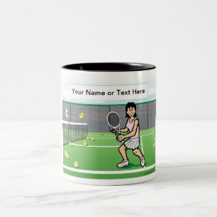 Tennis Player - Female Cartoon Two-Tone Coffee Mug