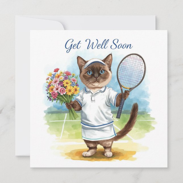 Tennis Player Get well Soon with flowers in hand Card (Front)
