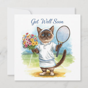 Tennis Player Get well Soon with flowers in hand Card