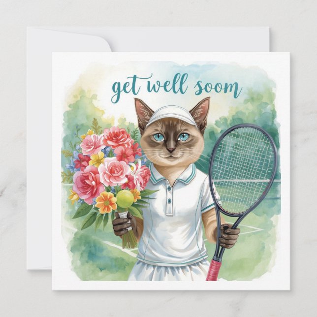 Tennis Player Get well Soon with flowers in hand Card (Front)