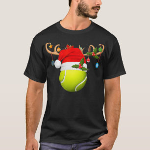 Tennis Player Gift Reindeer Santa Hat Tennis Ball T-Shirt