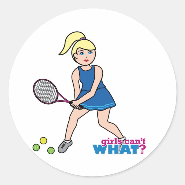 Tennis Player Girl - Light/Blonde Classic Round Sticker (Front)