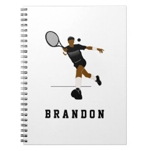 Tennis Player Illustration & Custom Boys Kids Name Notebook