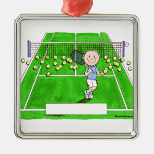 Tennis Player, Male - Personalised Cartoon Metal Tree Decoration