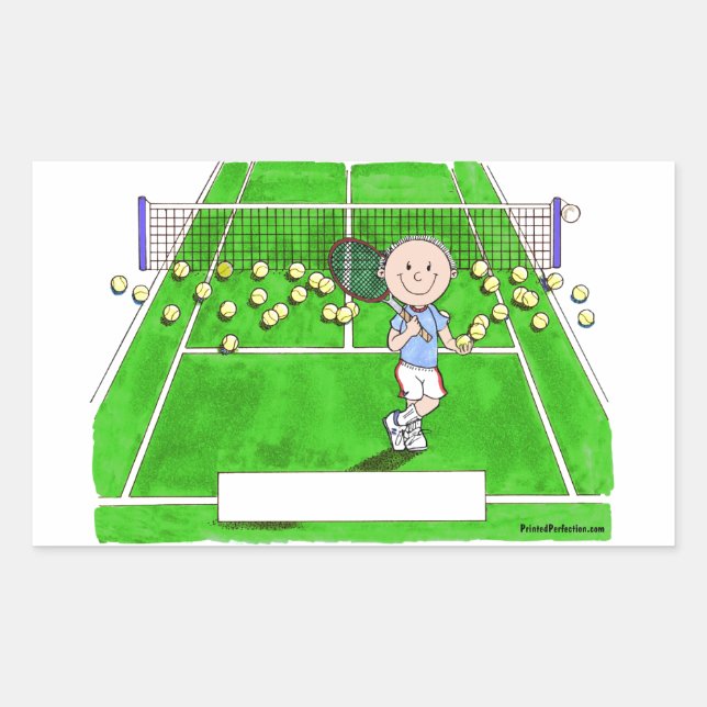 Tennis Player, Male - Personalised Cartoon Rectangular Sticker (Front)