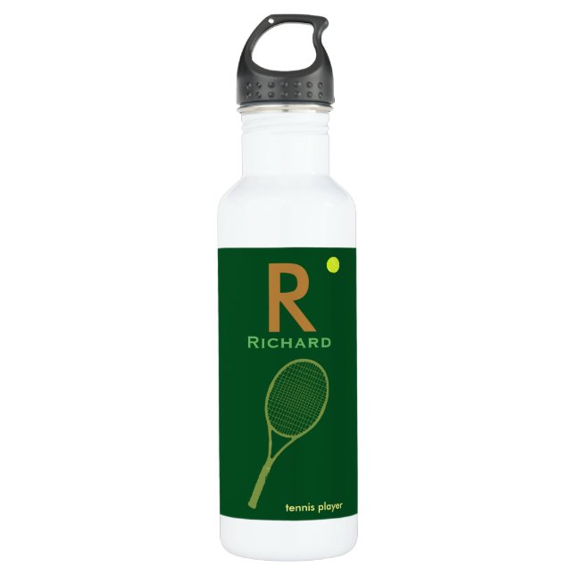 tennis player name and initial personalised 710 ml water bottle (Front)