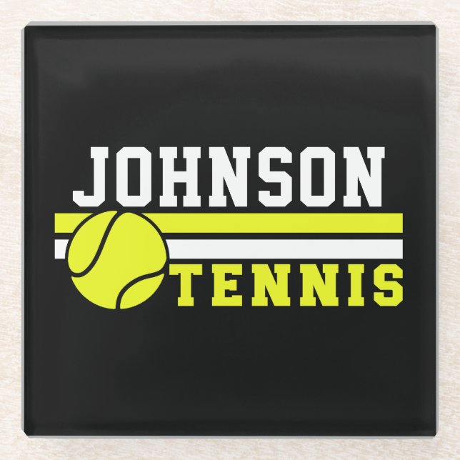 Tennis Player NAME Ball Game Court Personalised Glass Coaster (Front)