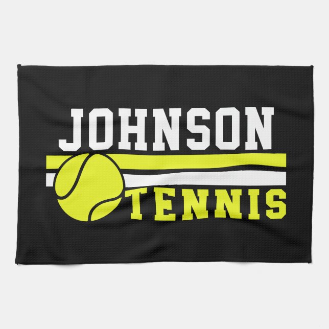Tennis Player NAME Ball Game Court Personalised Tea Towel (Horizontal)