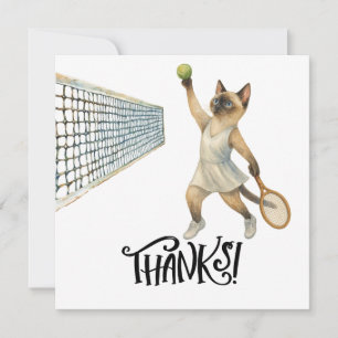 Tennis player on the court for cat lovers thank you card