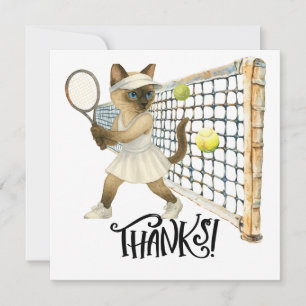 Tennis player on the court for cat lovers thank you card