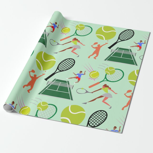 Tennis Player Pattern Wrapping Paper (Unrolled)