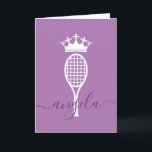 Tennis Player Queen of Court Purple Birthday Card<br><div class="desc">Funny personalised custom printed monogrammed birthday card for a tennis player, instructor teacher or club manager's birthday with custom name and age and the saying "50 and still queen of the court" in lavender purple and elegant calligraphy script name with pretty smashes on both sides of the name. Colours and...</div>