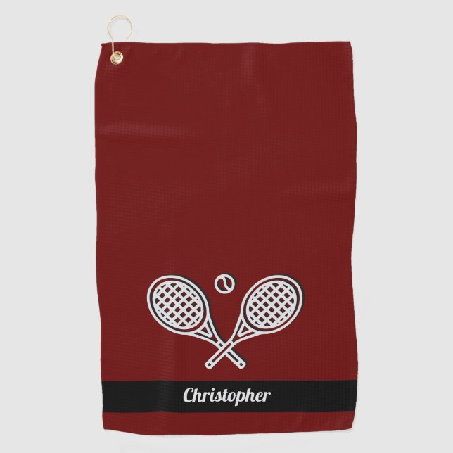 Tennis Player Red Monogrammed Name Tennis Ball Golf Towel (Front)