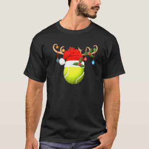 Tennis Player Reindeer Santa Hat Tennis Ball Chris T-Shirt