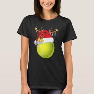 Tennis Player Reindeer Santa Hat Tennis Ball Chris T-Shirt