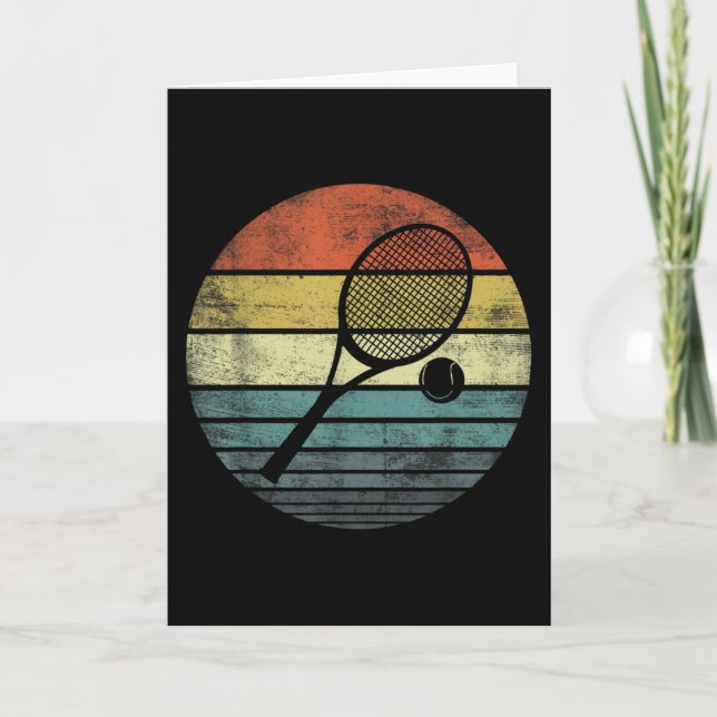 Tennis Player Retro Sunset Tennis Racquet & Ball Card (Front)