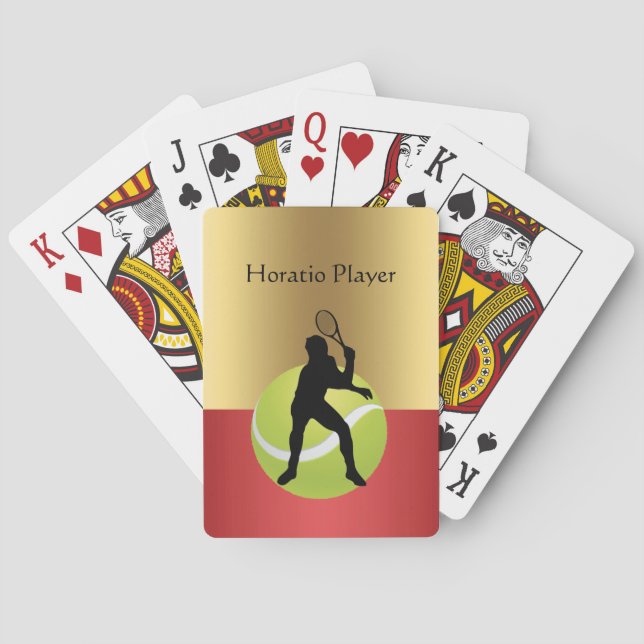 Tennis Player Silhouette and Ball Personalise  Playing Cards (Back)