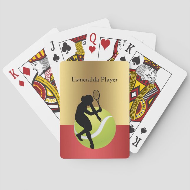 Tennis Player Silhouette and Ball Personalise Playing Cards (Back)