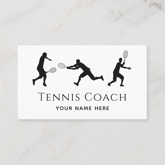 Tennis Player Silhouette Black White Social Media Business Card (Front)